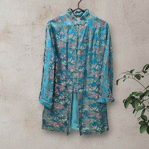 VintageTurquoise Oriental Embroidered Kimono/Robe from Hong Kong